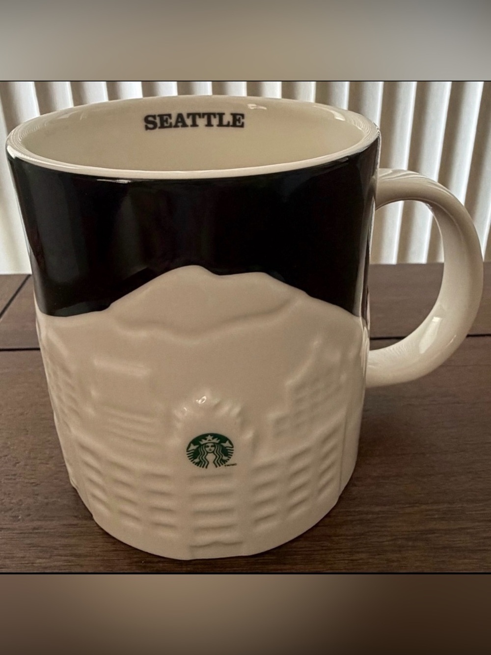 Starbucks Black and White Seattle Embossed Ceramic Mug